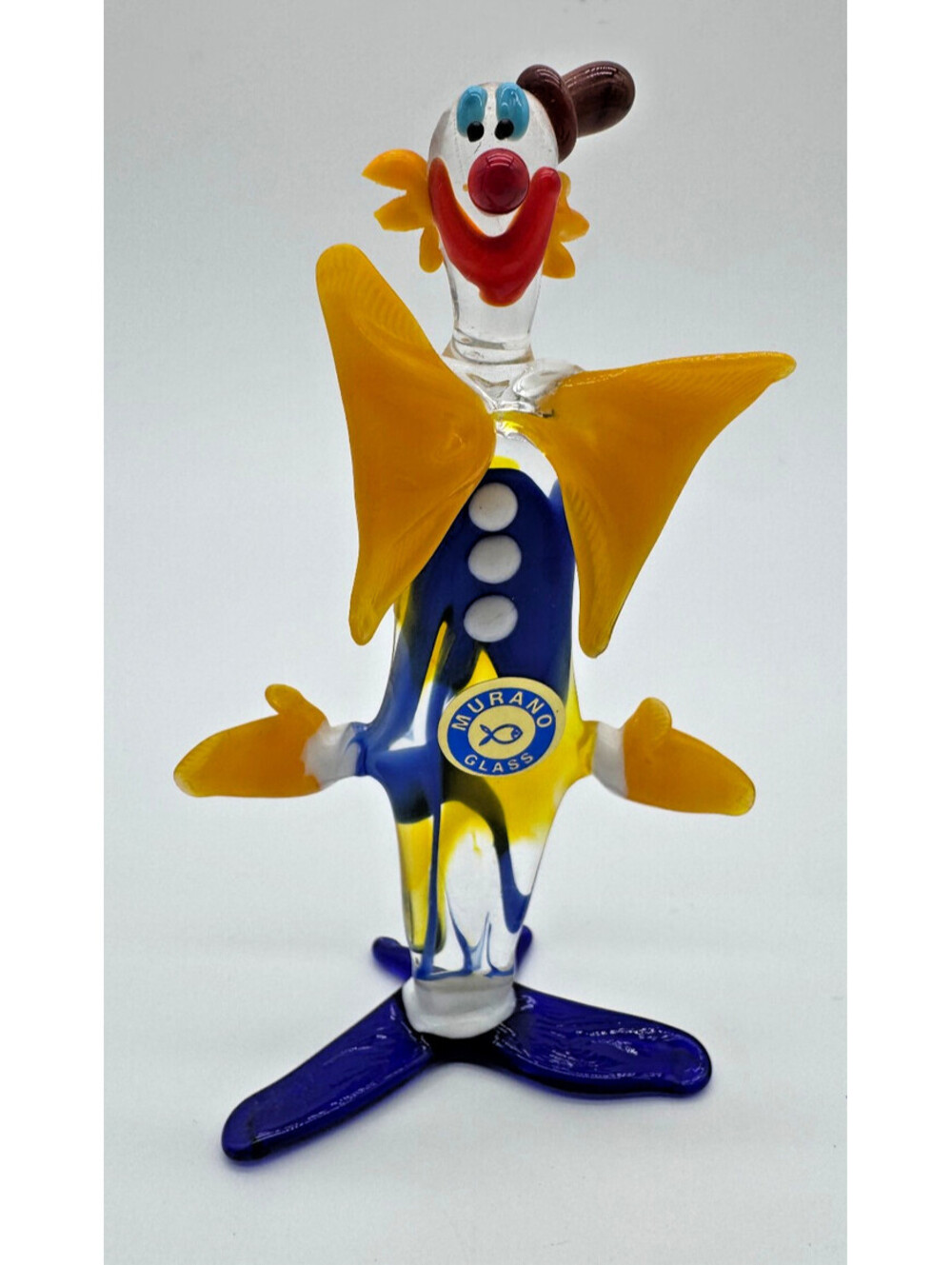 Vintage Murano Glass Clown Figurine Hand Blown Italy Original Sticker